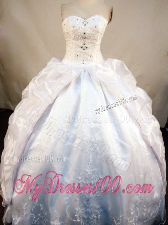 Puffy Ball Gown Rhinestone and Pick-ups Decorate Dresses 15 in White