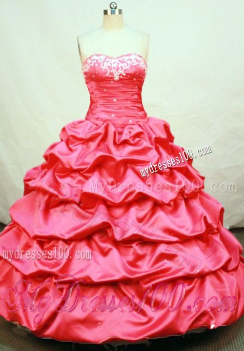 Newest Hot Pink Sweetheart Floor-length Taffeta Pick-ups Quince Dress