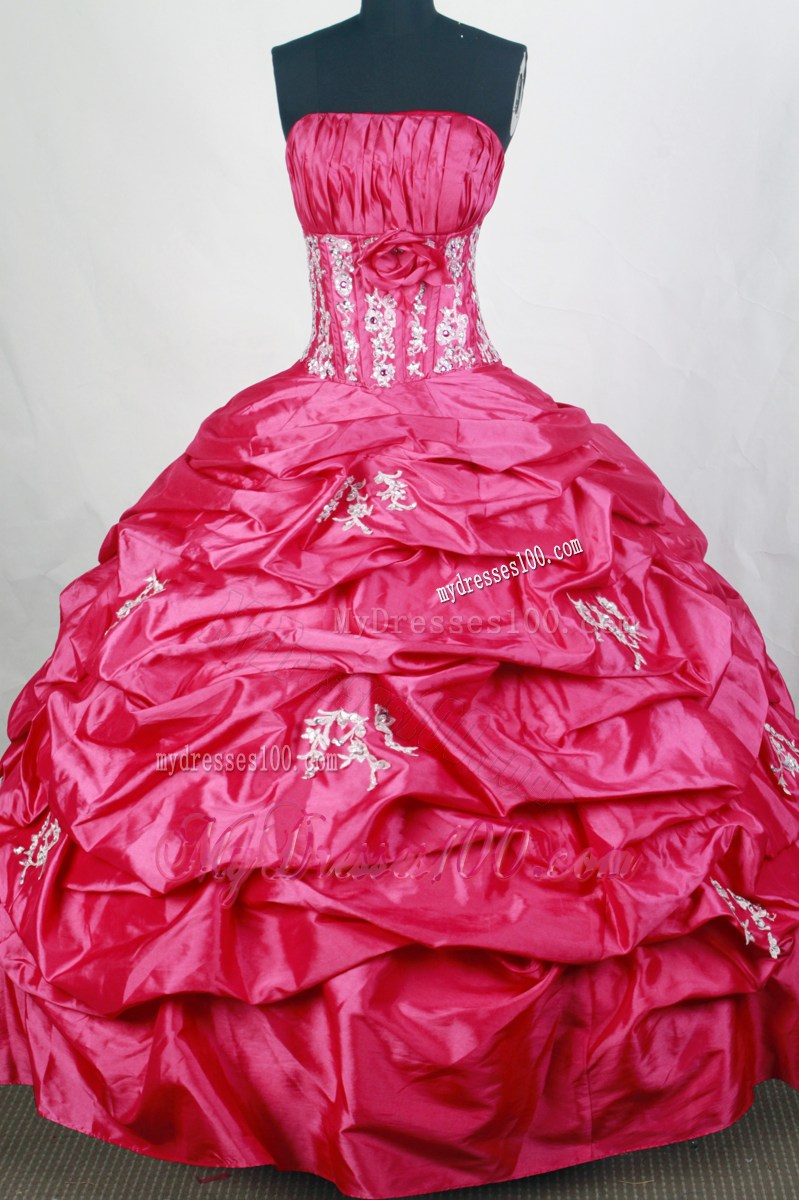 Exquisite Appliqued Hot Pink Ball Gown Dresses 16 with Pick-ups