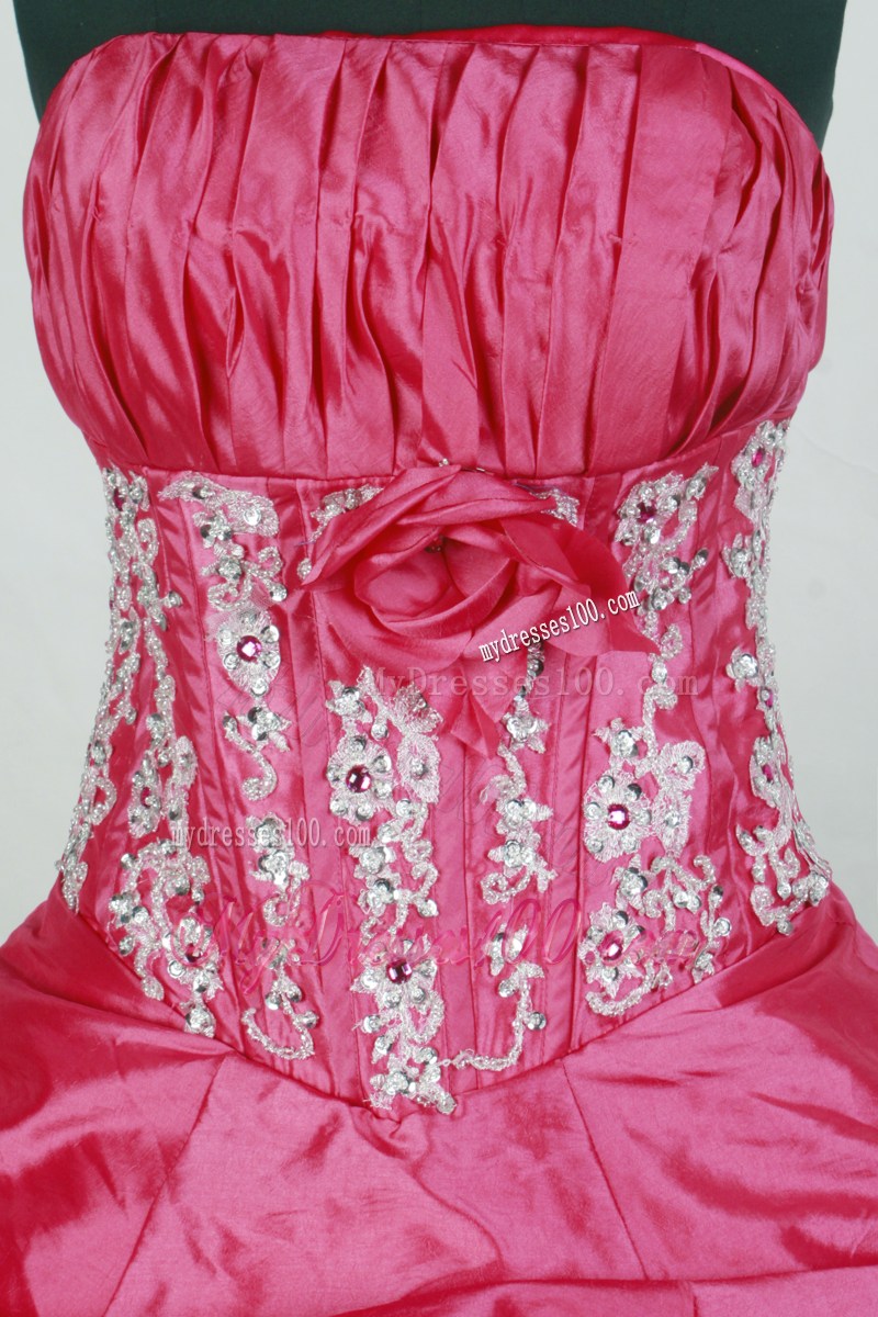 Exquisite Appliqued Hot Pink Ball Gown Dresses 16 with Pick-ups