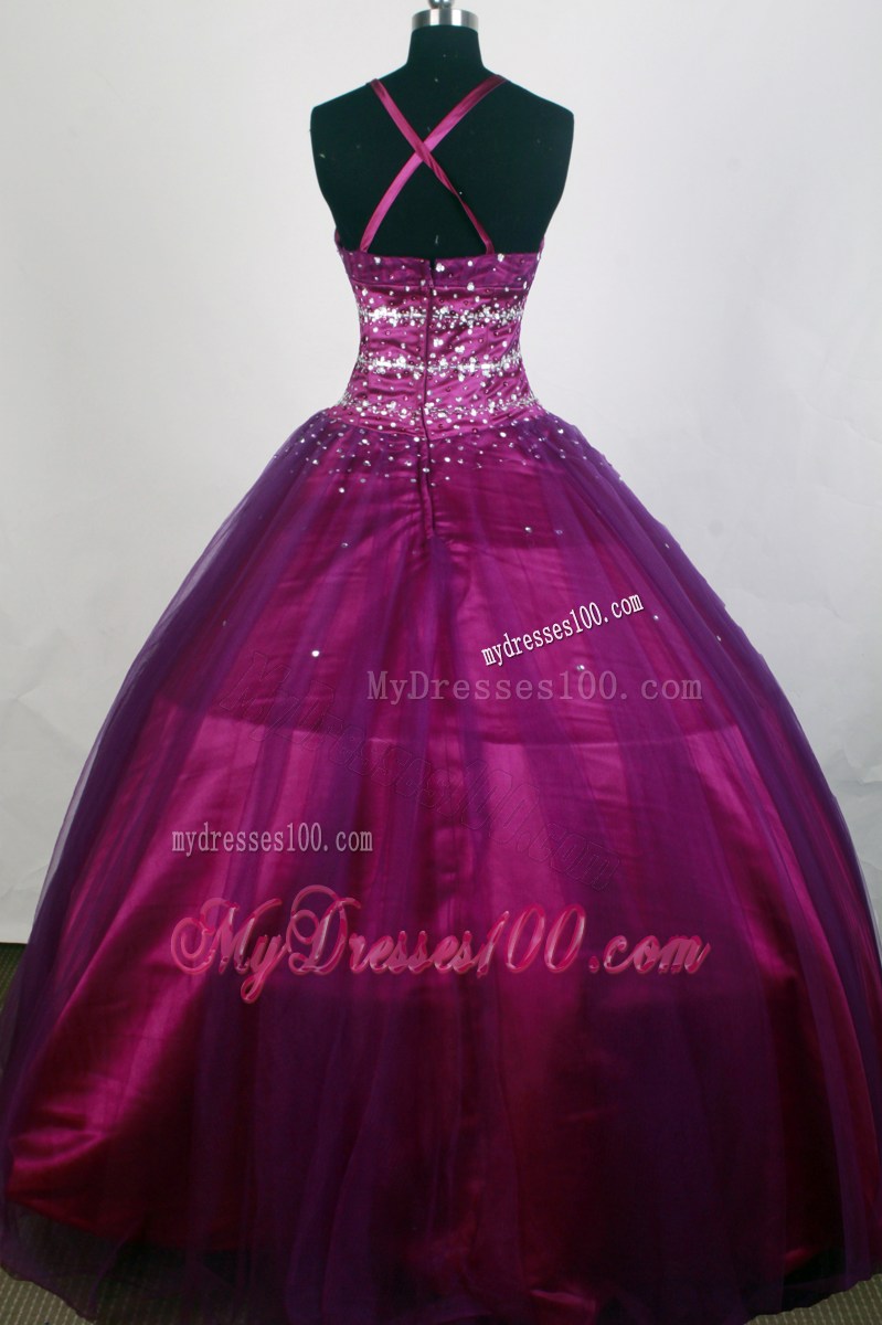 Beading Halter Sequins Fuchsia Quinceanera Dresses with Zipper Up Back