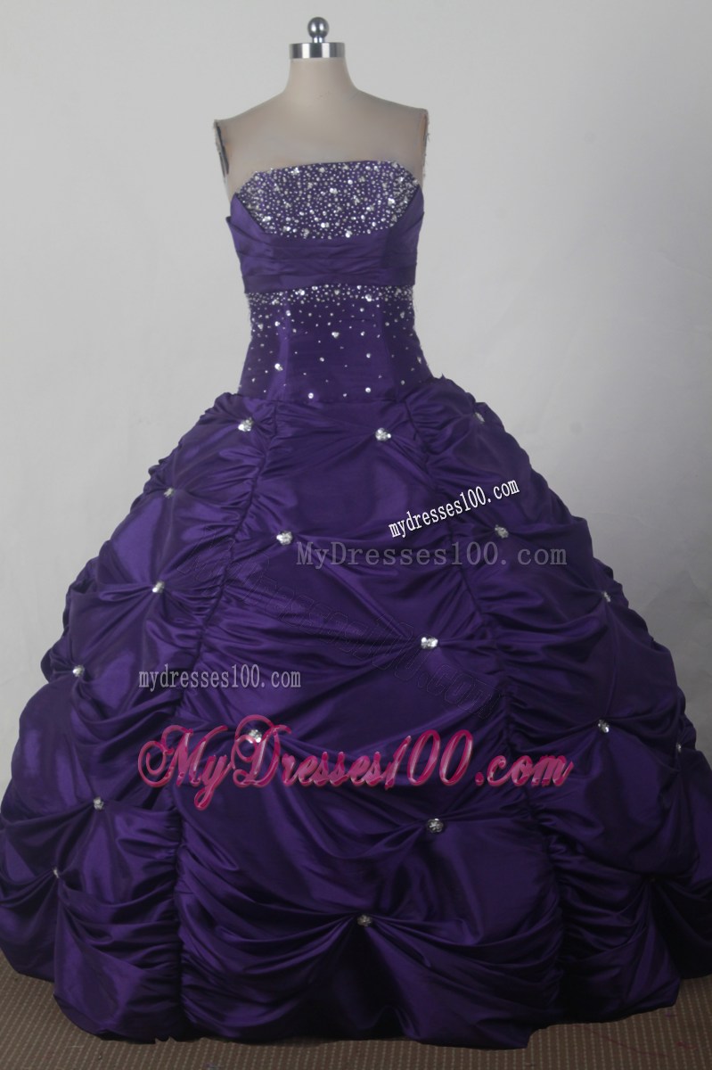 Purple Strapless Beaded Pick Ups 2013 Pretty Quinceanera Gowns for Cheap