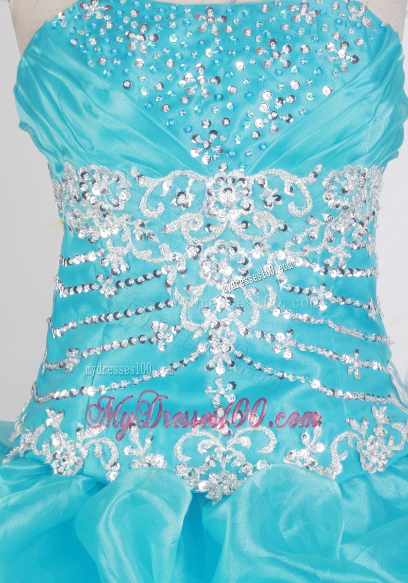 Pretty Puffy Aqua blue Beading Strapless Long 2013 Quinceanera Dresses