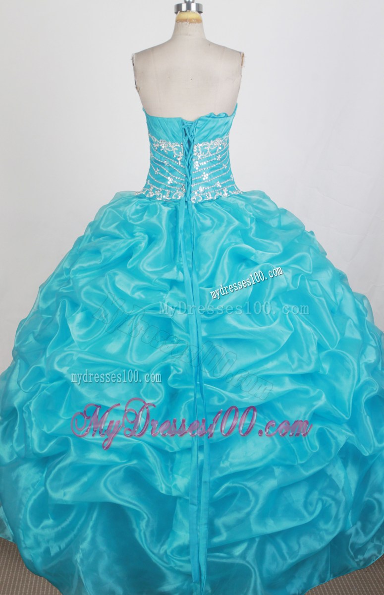 Pretty Puffy Aqua blue Beading Strapless Long 2013 Quinceanera Dresses