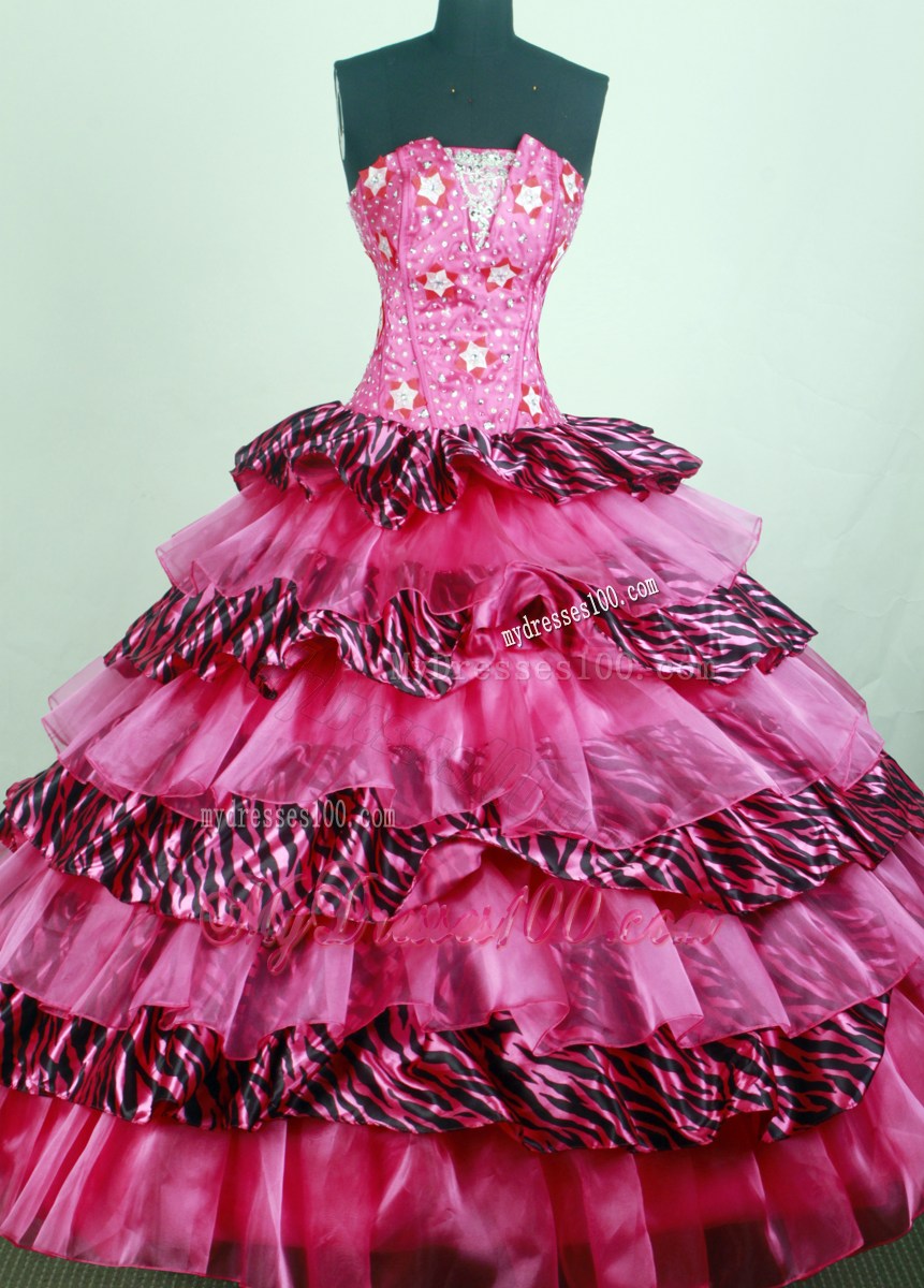 2013 Multi-color Ruffled Layers Zebra Sweet 15 Dress with Appliques