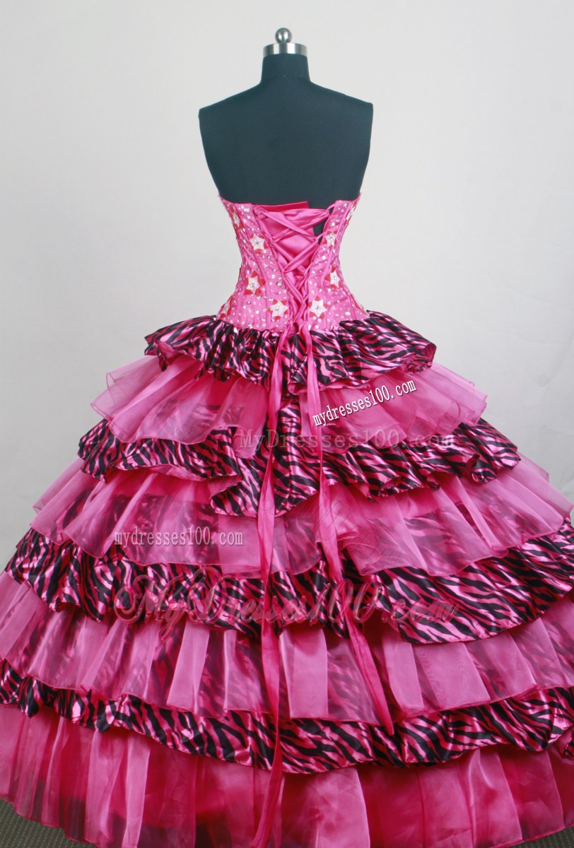 2013 Multi-color Ruffled Layers Zebra Sweet 15 Dress with Appliques
