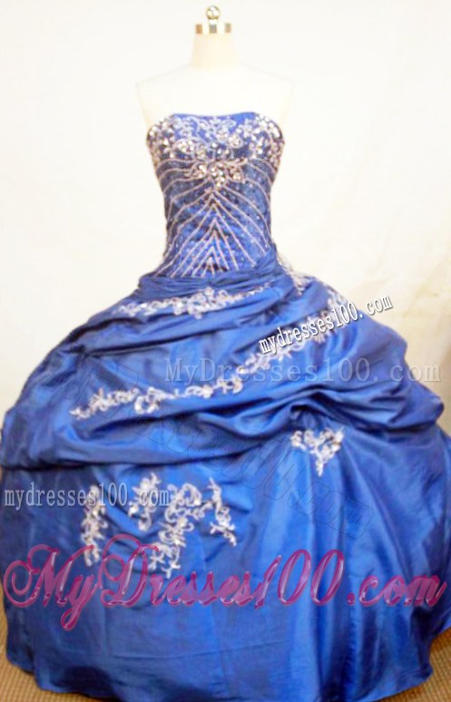 Pretty Royal Blue Floor-length Quinceanera Gown with Appliques