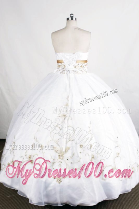Ruched White Quinceanera Gowns with Champagne Beaded Appliques
