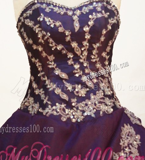 Beautiful Eggplant Purple Quinceanera Party Dress Appliques Pick-ups