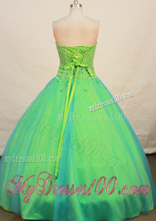 Pretty Full Beaded Bust Strapless Spring Green Quinceanera Dress