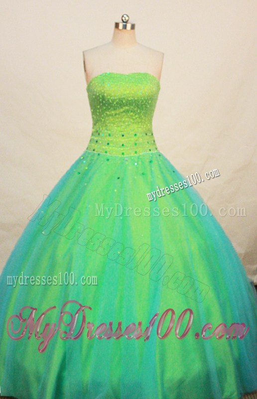 Pretty Full Beaded Bust Strapless Spring Green Quinceanera Dress