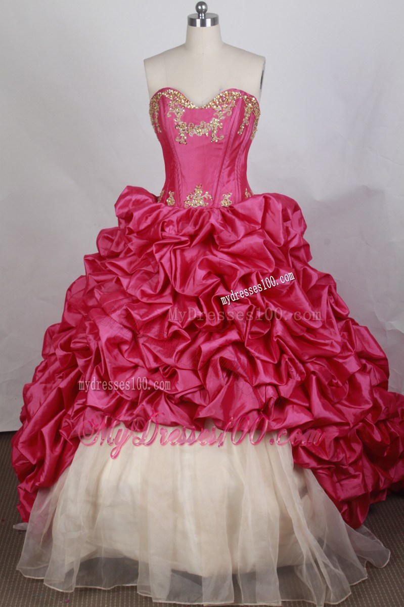 Embroidery Brush Train Dresses 16 in Hot Pink and Cream Color