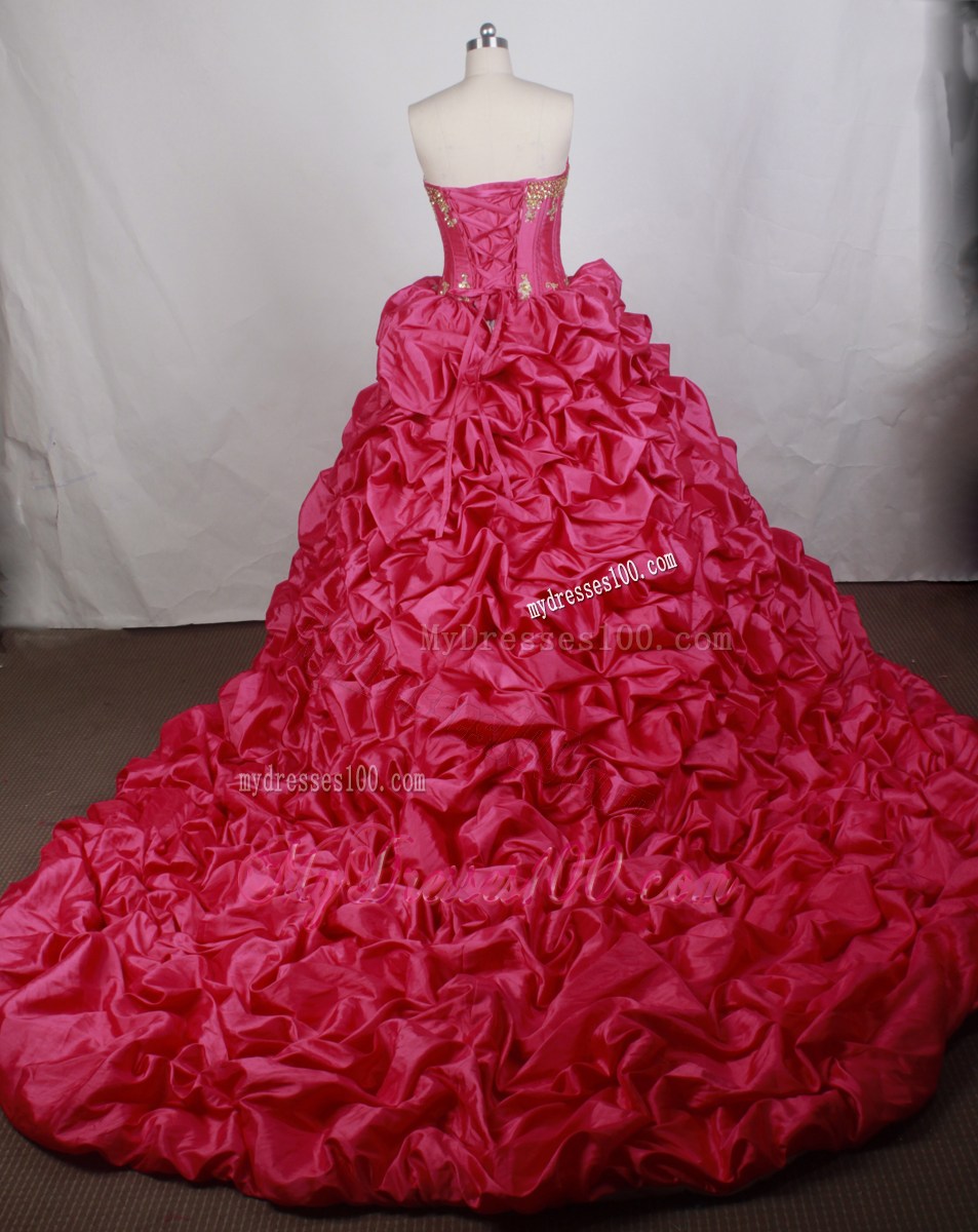 Embroidery Brush Train Dresses 16 in Hot Pink and Cream Color