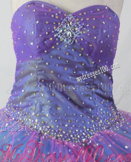 Organza Rhinestones Decorated Ruching Quinceaneras Party Dresses in Blue