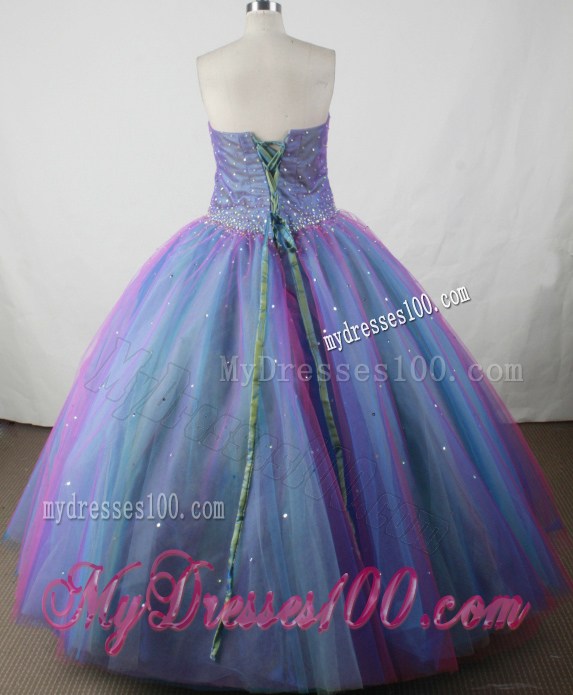 Organza Rhinestones Decorated Ruching Quinceaneras Party Dresses in Blue