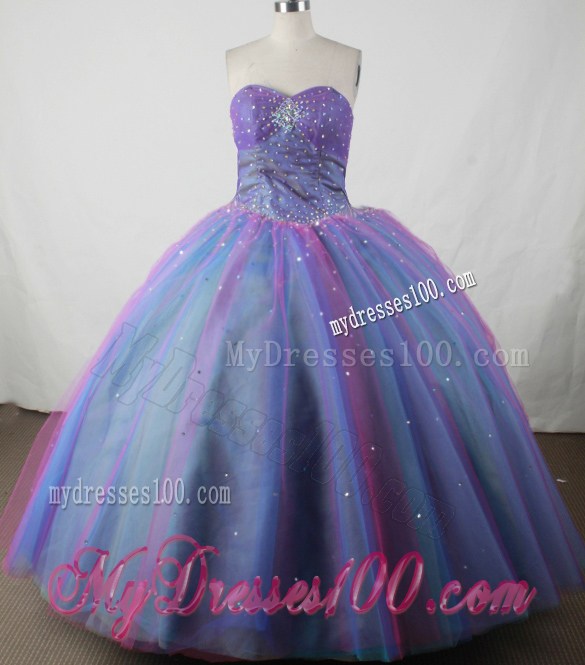 Organza Rhinestones Decorated Ruching Quinceaneras Party Dresses in Blue