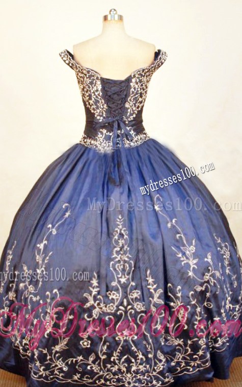 Off The Shoulder Appliques Puffy Quinceanera Dress in Navy Blue