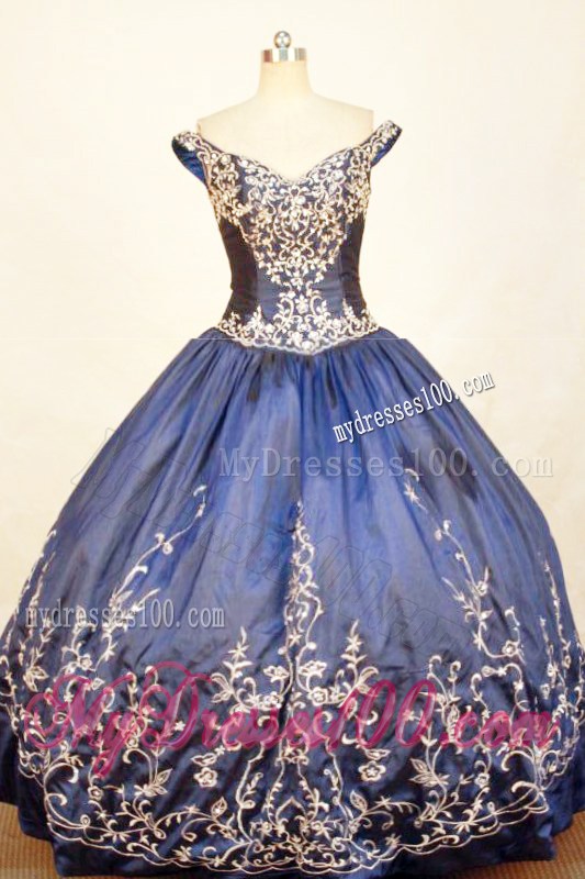 Off The Shoulder Appliques Puffy Quinceanera Dress in Navy Blue