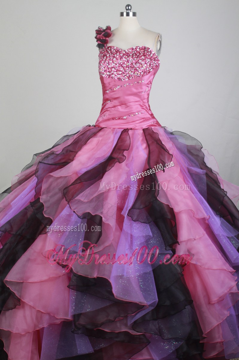 Multi-color Single Strap Organza Quinceanera Dress with Beading