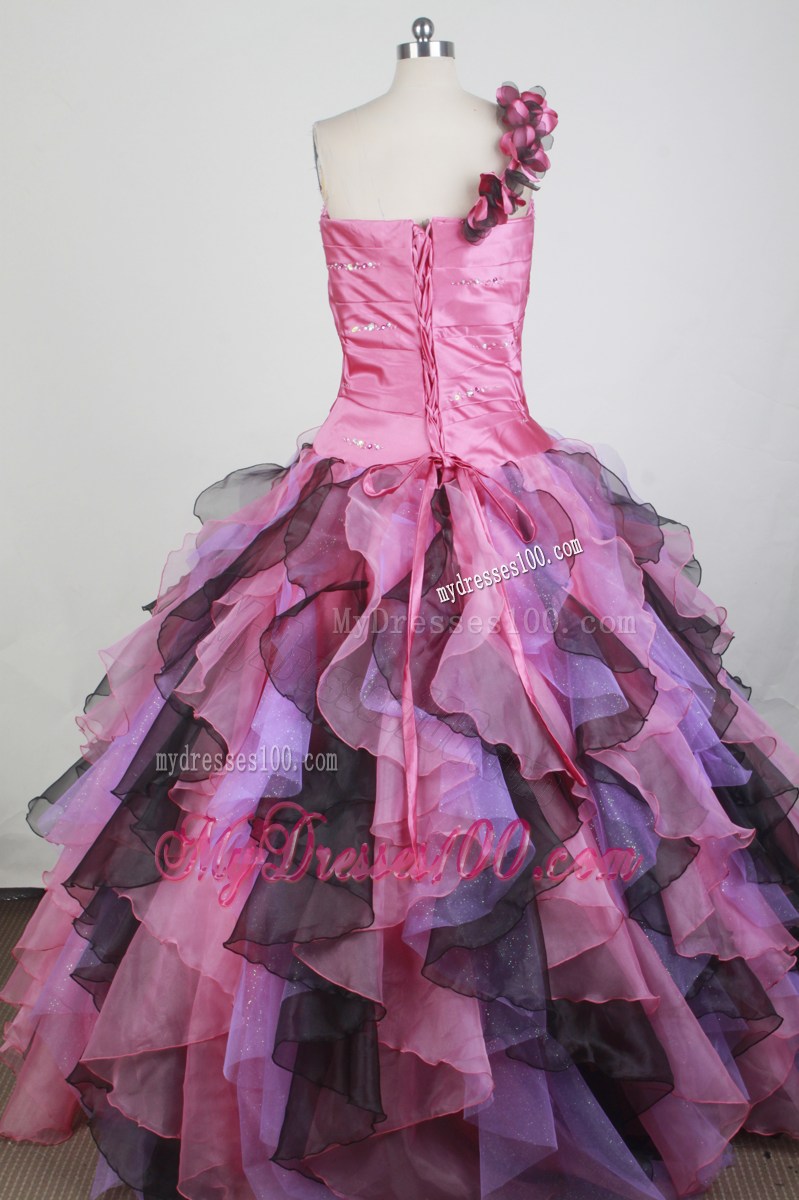 Multi-color Single Strap Organza Quinceanera Dress with Beading