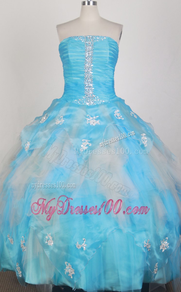Pretty Aqua Blue Beaded Organza Cheap Dress for Sweet 15 On Sale