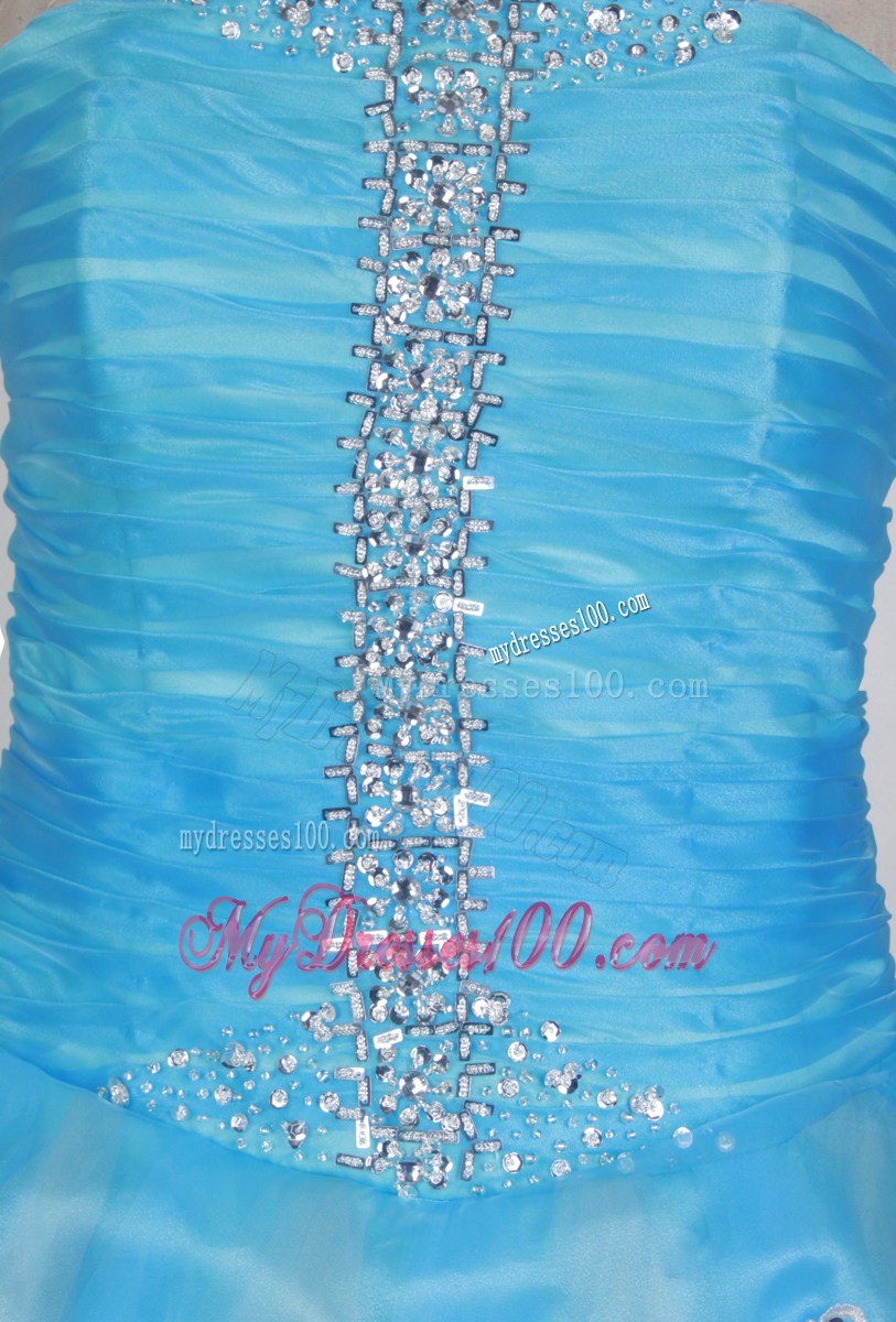 Pretty Aqua Blue Beaded Organza Cheap Dress for Sweet 15 On Sale