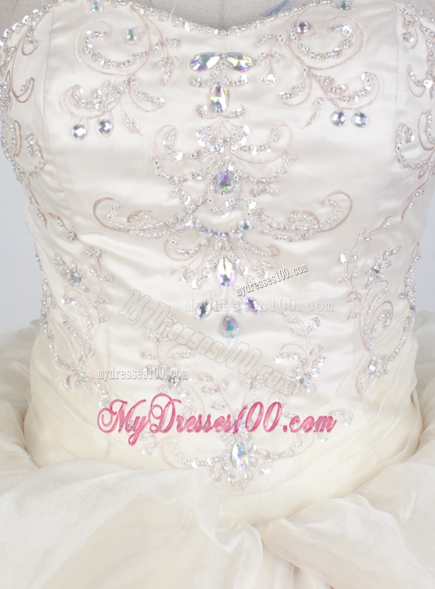 Romantic Strapless Champagne Quinceanera Dress with Beaded Bust
