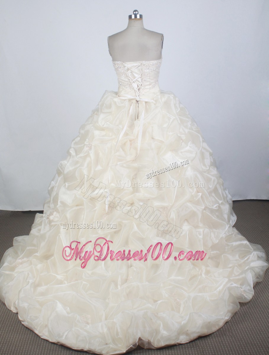 Romantic Strapless Champagne Quinceanera Dress with Beaded Bust