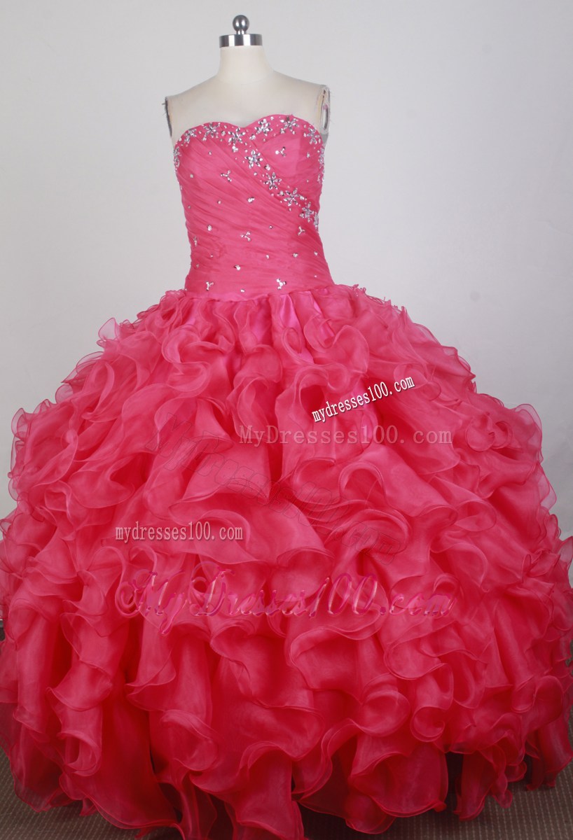 Beaded Strapless Organza Ruffles Hot Pink Dress for Sweet 16