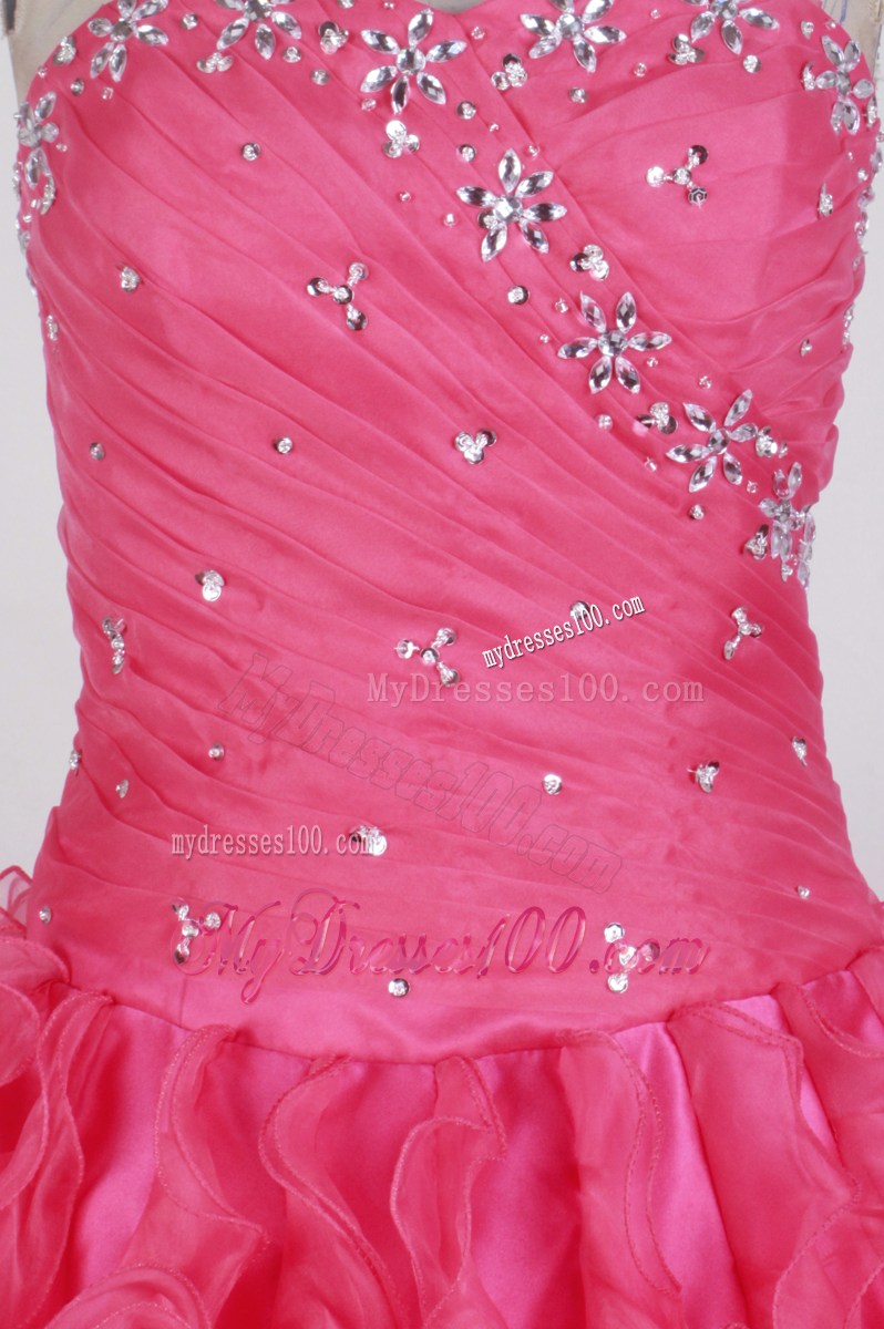 Beaded Strapless Organza Ruffles Hot Pink Dress for Sweet 16