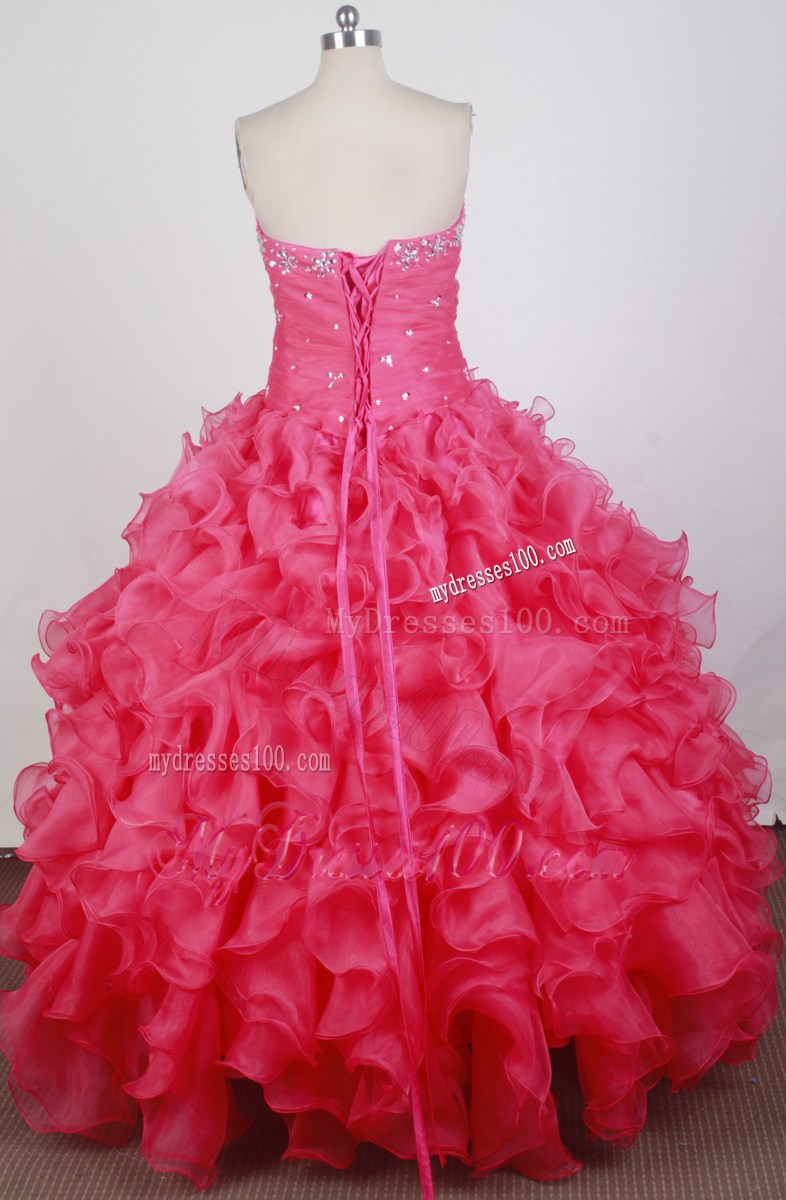 Beaded Strapless Organza Ruffles Hot Pink Dress for Sweet 16