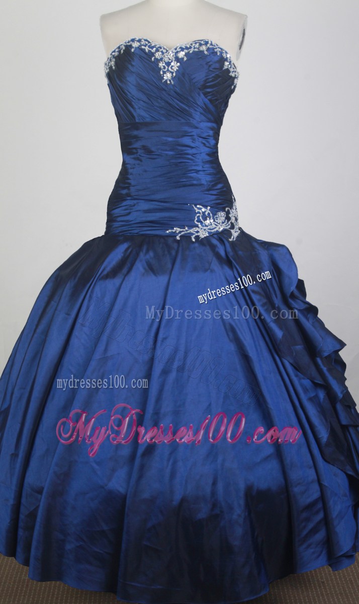 Navy Blue Beaded Ruching Appliques Sweet Sixteen Dresses for Cheap