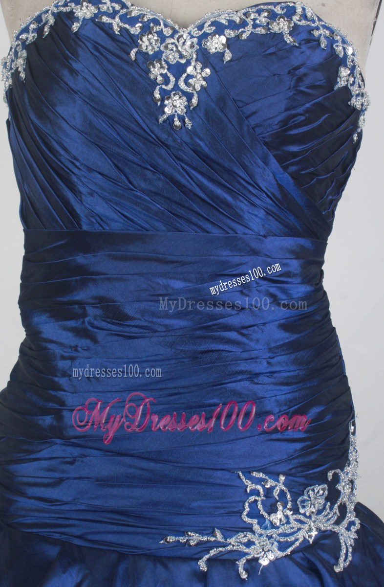 Navy Blue Beaded Ruching Appliques Sweet Sixteen Dresses for Cheap