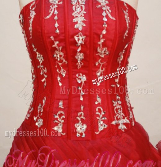 Appliques Red Rolling Flowers Quinceanera Dresses Corset Back