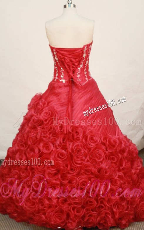 Appliques Red Rolling Flowers Quinceanera Dresses Corset Back