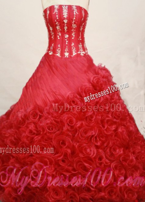 Appliques Red Rolling Flowers Quinceanera Dresses Corset Back