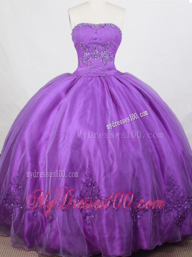 Glamorous Lavender Ball Gown Appliqued Taffeta Quinceanera Dress