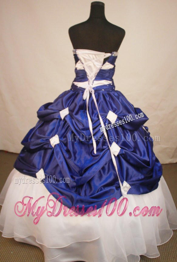 Romantic Navy Blue and White Puffy Pick-ups Quinceanera Dress