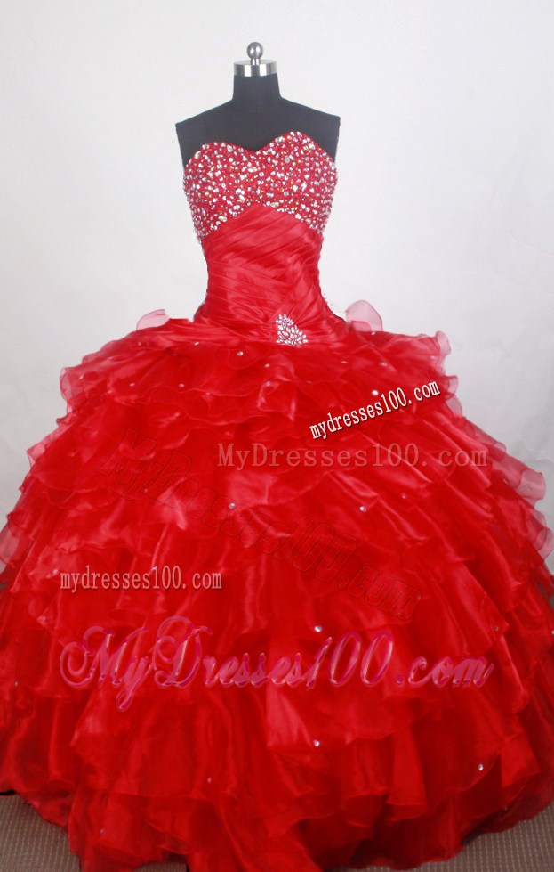 Beaded and Ruffled Detachable Sweet 16 Quinceanera Dress in Red