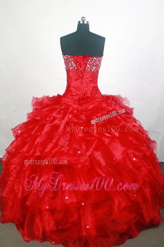 Beaded and Ruffled Detachable Sweet 16 Quinceanera Dress in Red