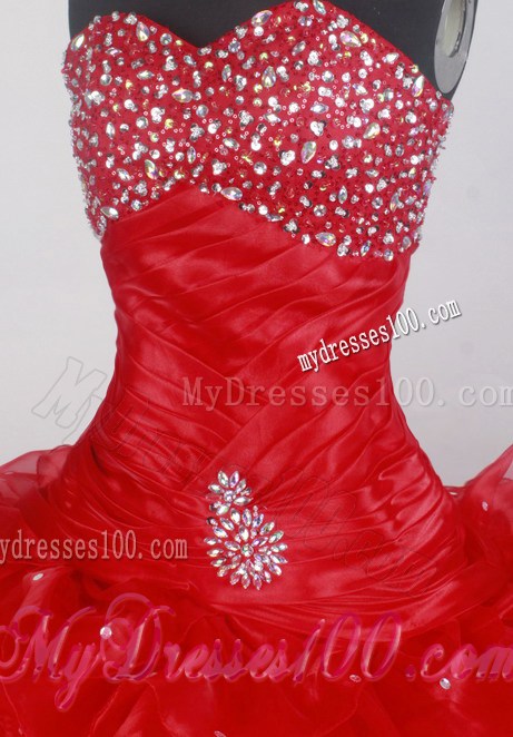 Beaded and Ruffled Detachable Sweet 16 Quinceanera Dress in Red
