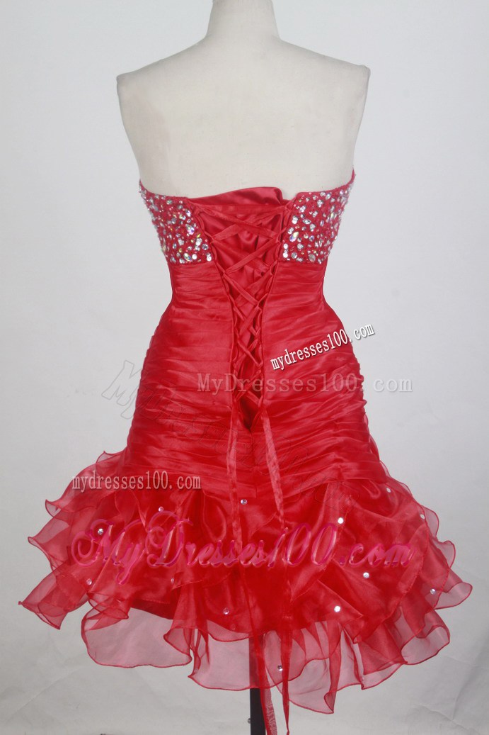 Beaded and Ruffled Detachable Sweet 16 Quinceanera Dress in Red