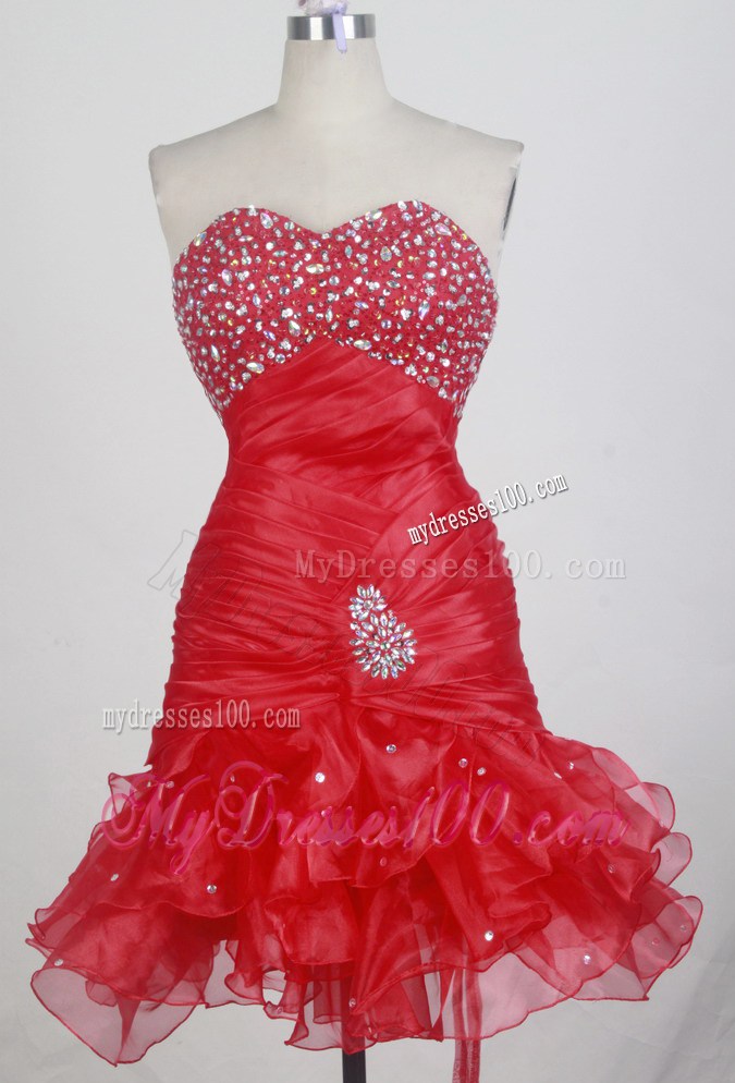Beaded and Ruffled Detachable Sweet 16 Quinceanera Dress in Red