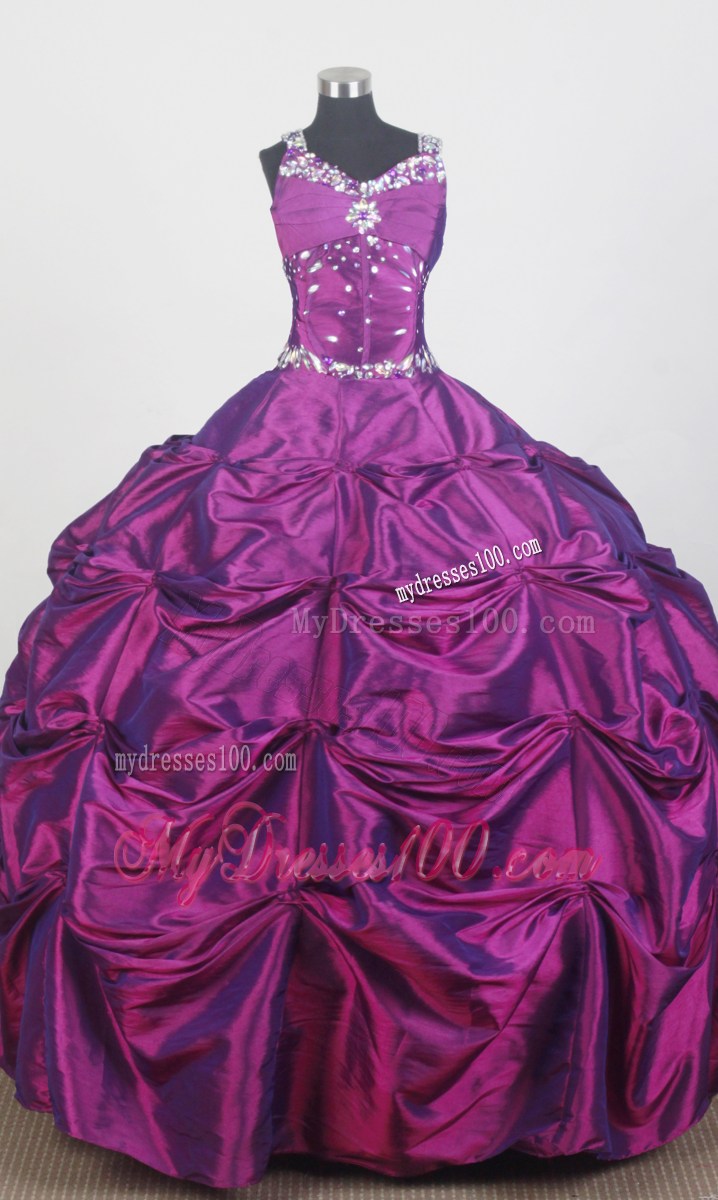 Purple Long Pick-ups Sweet 15 Dresses with Jeweled Neckline