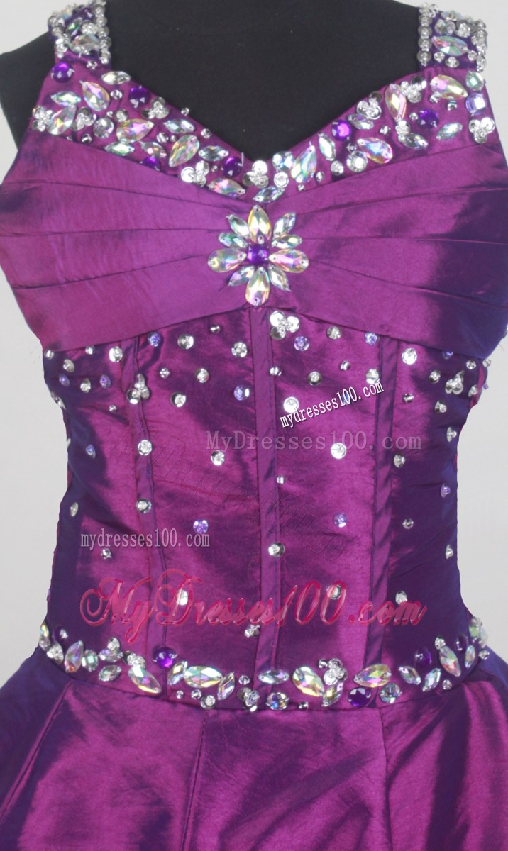 Purple Long Pick-ups Sweet 15 Dresses with Jeweled Neckline