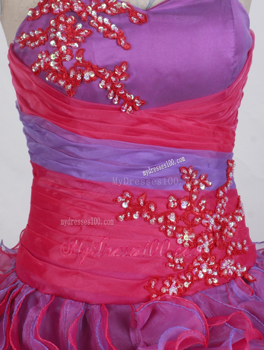 Lavender and Fuchsia Quinceanera Dress with Beading and Puffy Ruffles