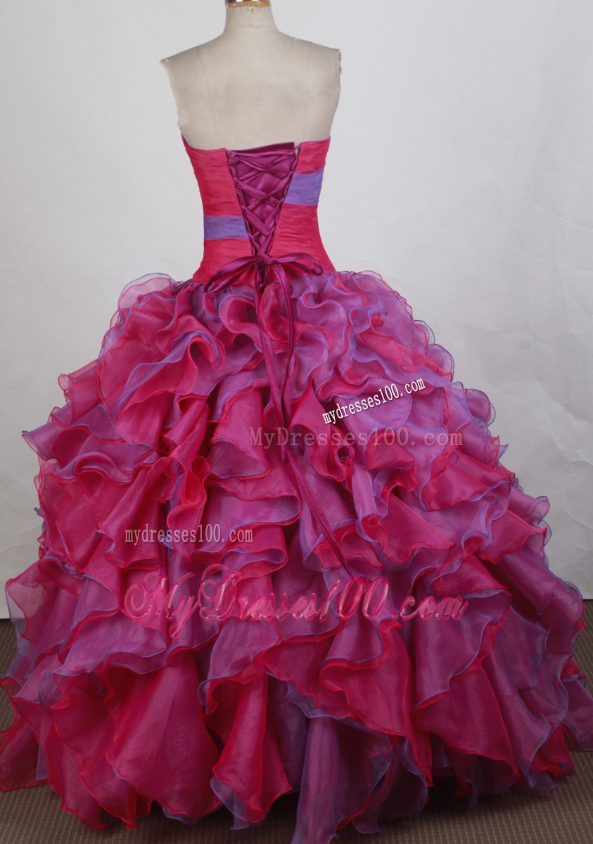 Lavender and Fuchsia Quinceanera Dress with Beading and Puffy Ruffles