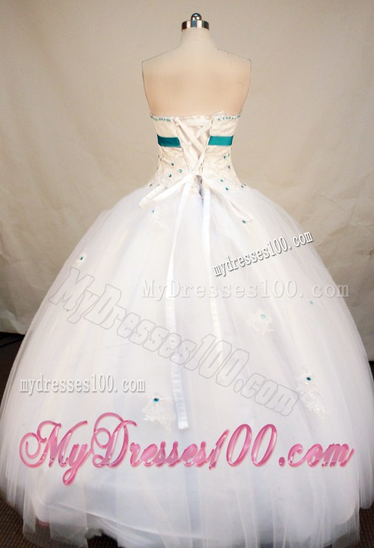 Simple Beaded Ball Gown Dresses For a Quinceanera in White and Teal