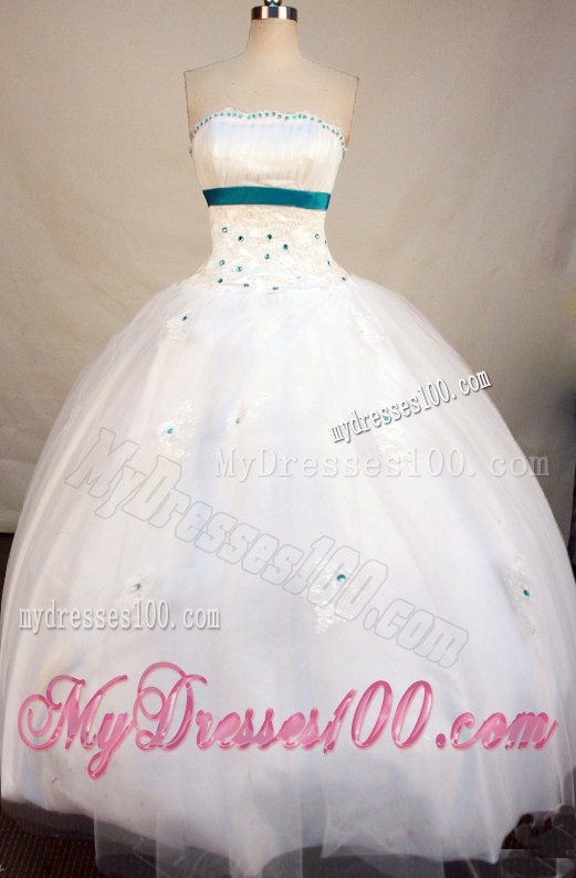 Simple Beaded Ball Gown Dresses For a Quinceanera in White and Teal