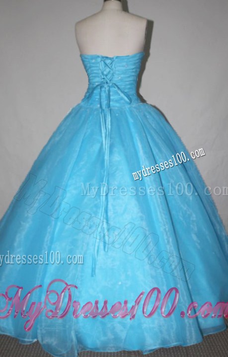 Beautiful Appliqued Bodice Aqua Blue Organza Dress for Quinceanera